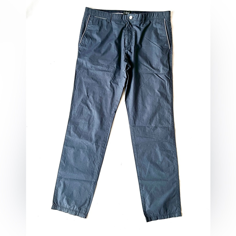BOSS Hugo Boss Crigan Chinos Pants Navy Blue Cotton Regular Fit Men's 36R 52